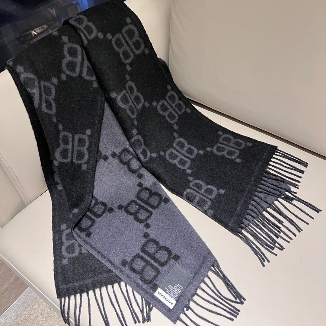 巴B家-山羊絨圍巾 45x215cm 95%山羊絨5%羊毛-黑灰色