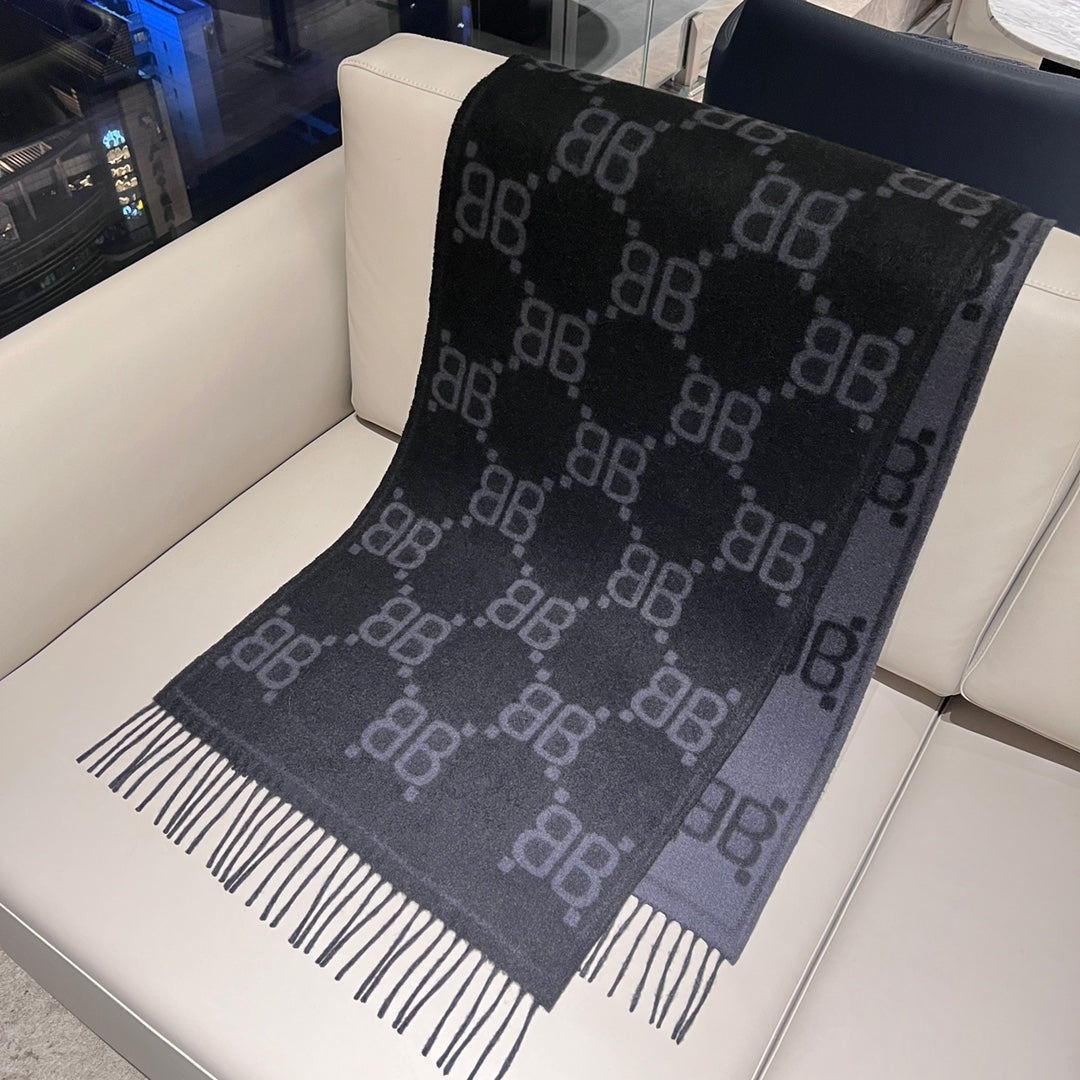 巴B家-山羊絨圍巾 45x215cm 95%山羊絨5%羊毛-黑灰色
