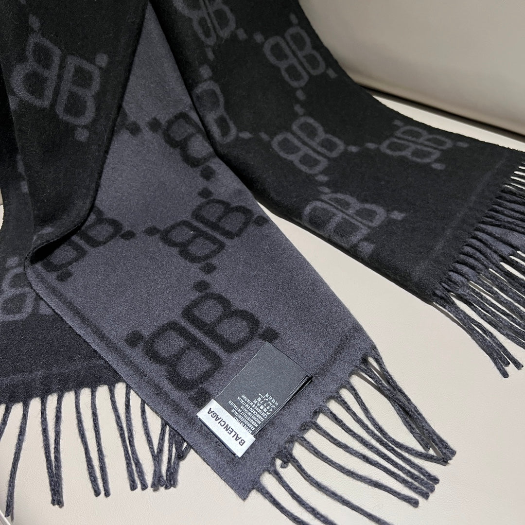 巴B家-山羊絨圍巾 45x215cm 95%山羊絨5%羊毛-黑灰色