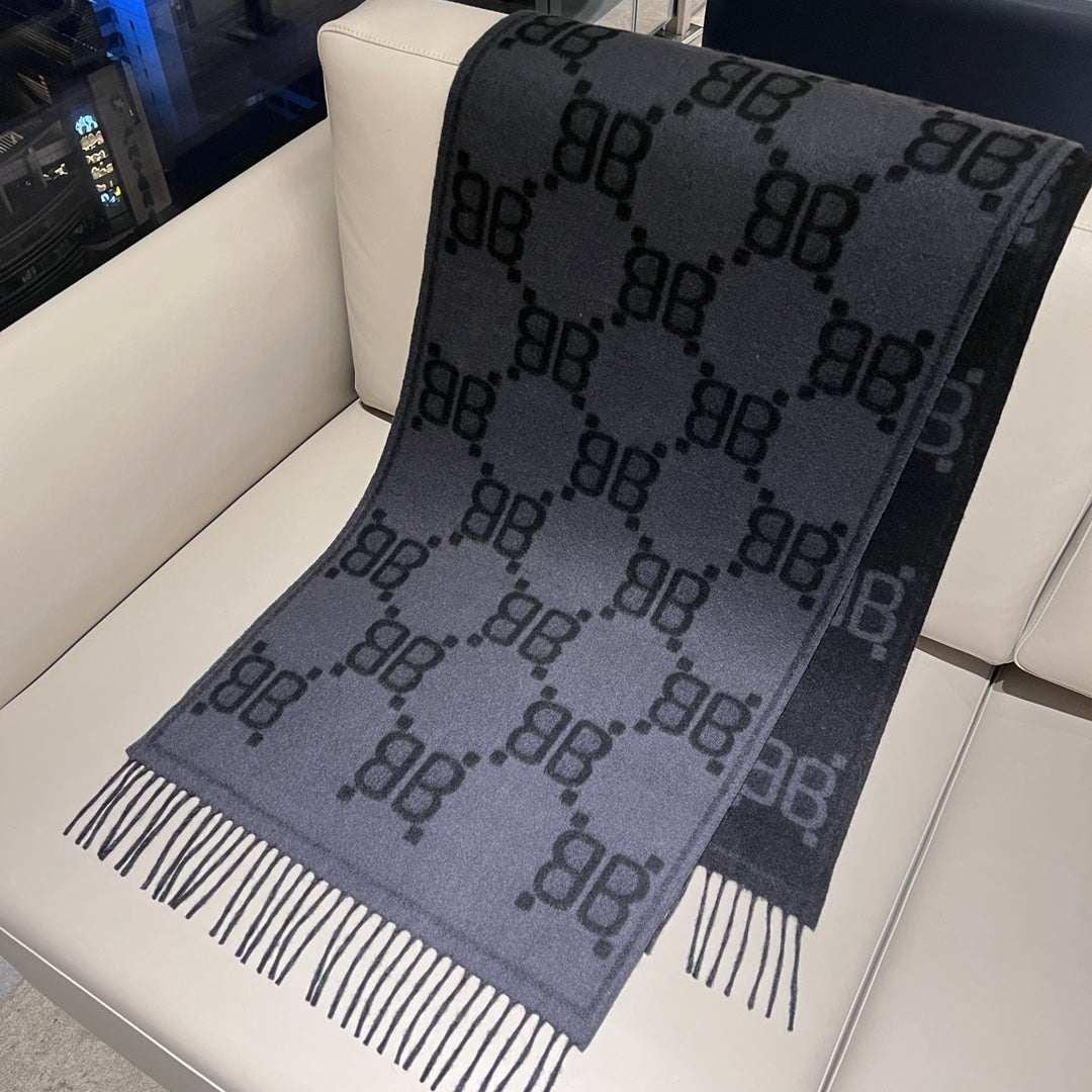 巴B家-山羊絨圍巾 45x215cm 95%山羊絨5%羊毛-黑灰色