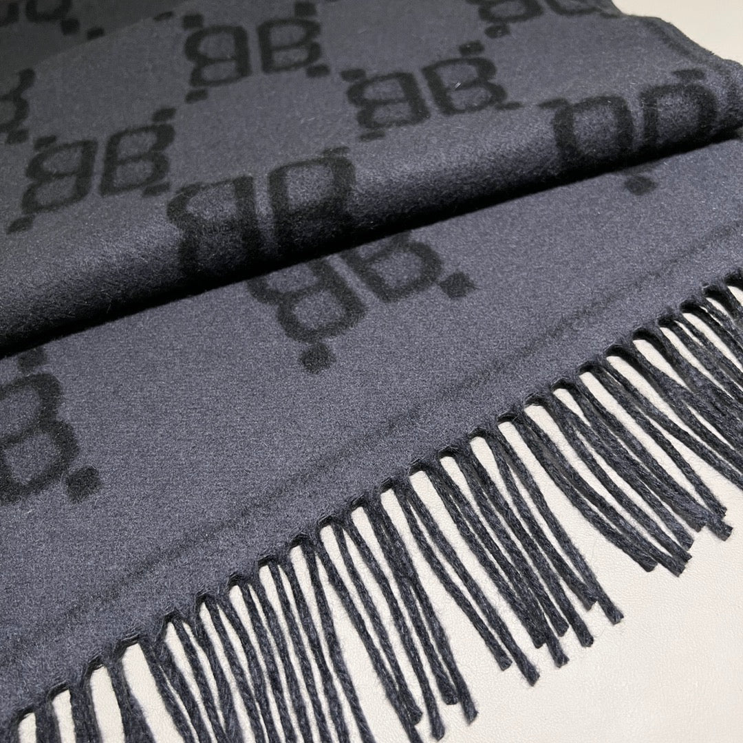 巴B家-山羊絨圍巾 45x215cm 95%山羊絨5%羊毛-黑灰色