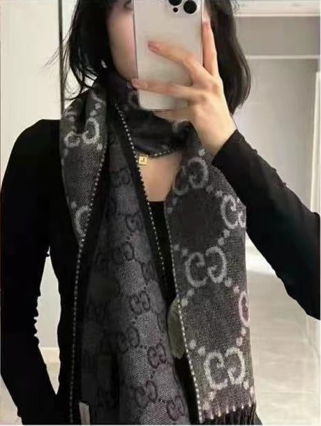 古G家-雙面GG提花 34*194cm 流蘇長巾