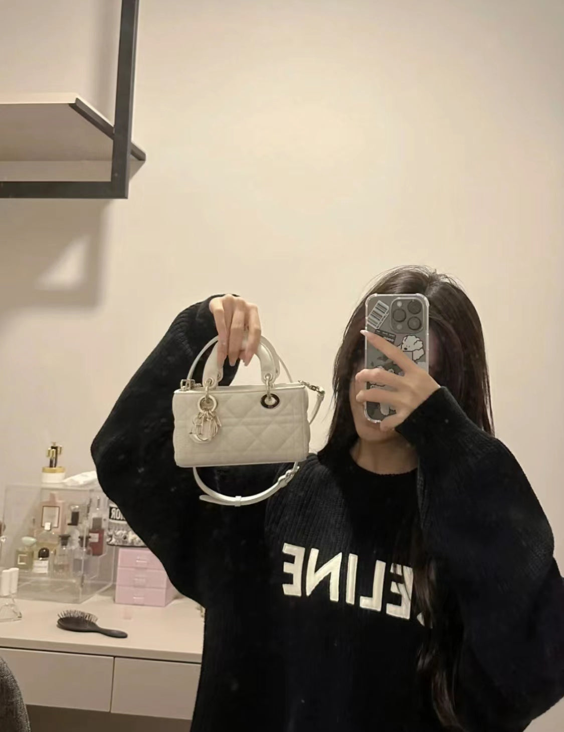 迪D家-LadyJoy羊皮金扣 mini 白色