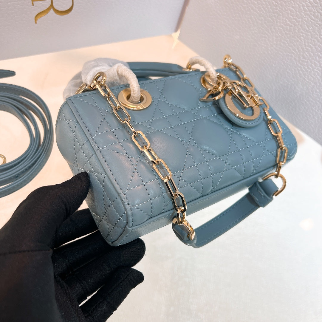 迪D家-LadyJoy羊皮金扣 mini 藍色