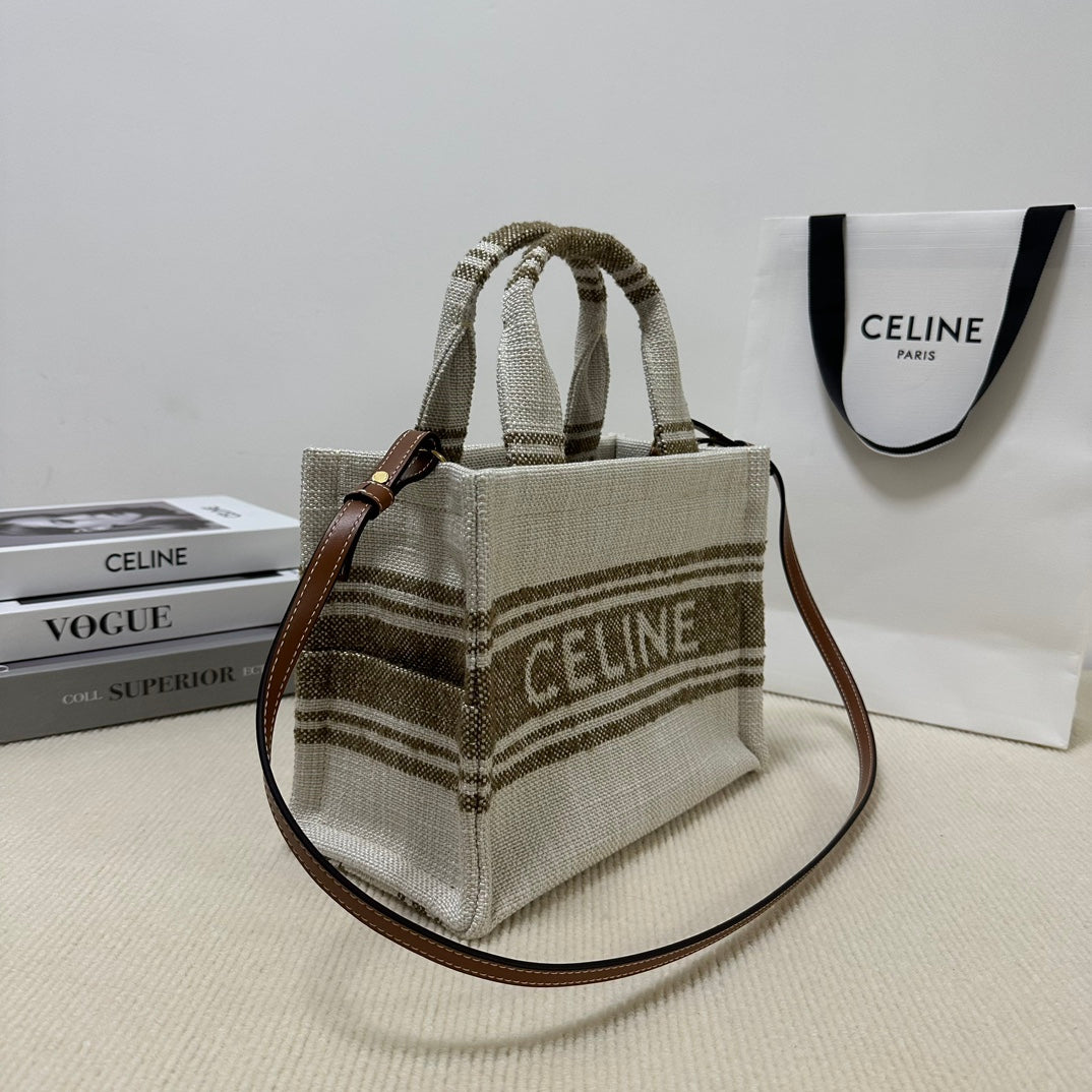 賽C家-logo印花 編織托特包 小號 米色