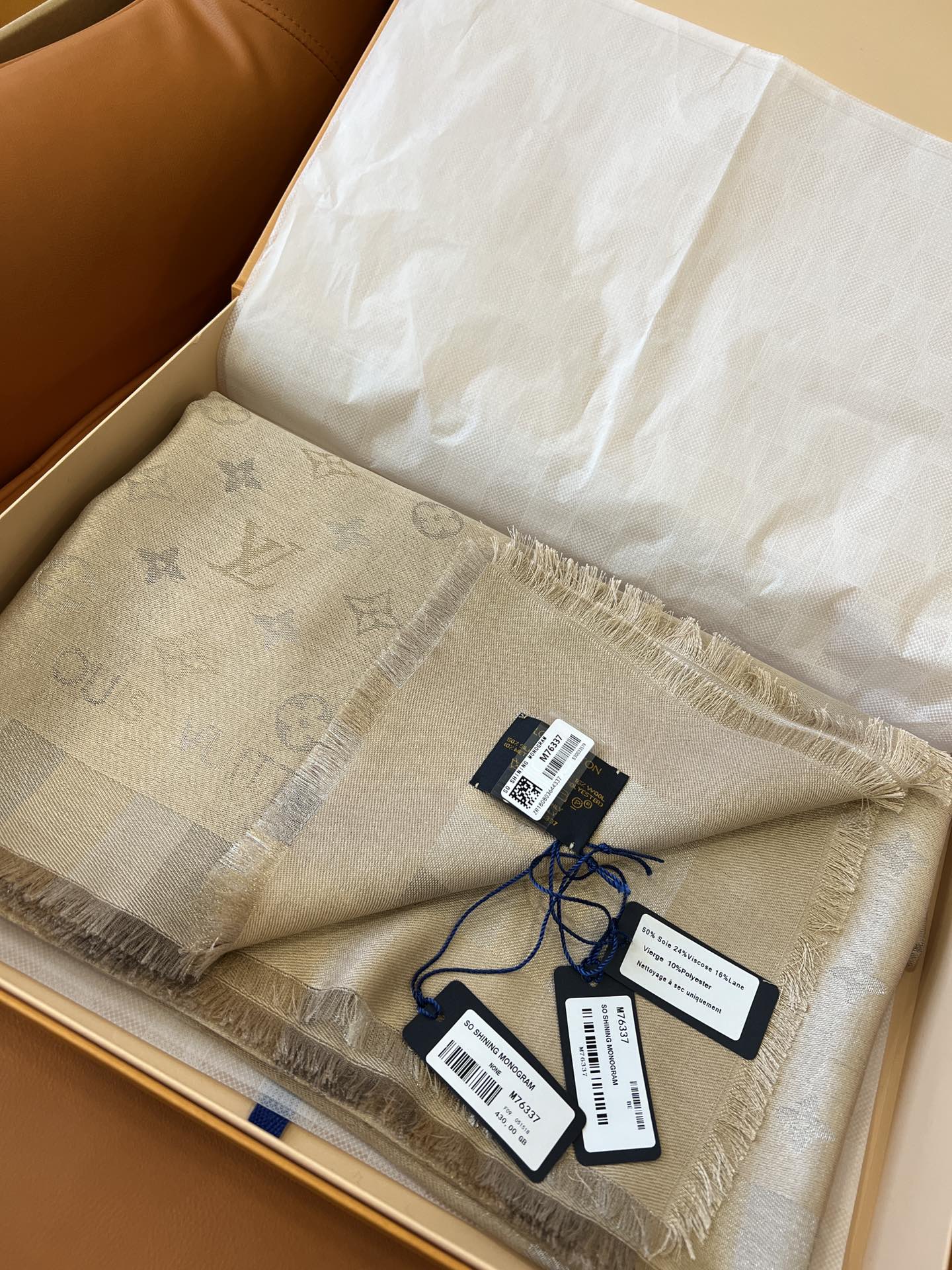 路L家-金銀絲提花大披肩140x140cm-奶茶金