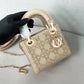 迪D家-黛妃包 三格 緞面藤格紋 杏色