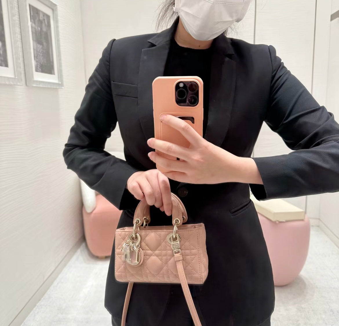 迪D家-LadyJoy羊皮金扣 mini 粉橘色