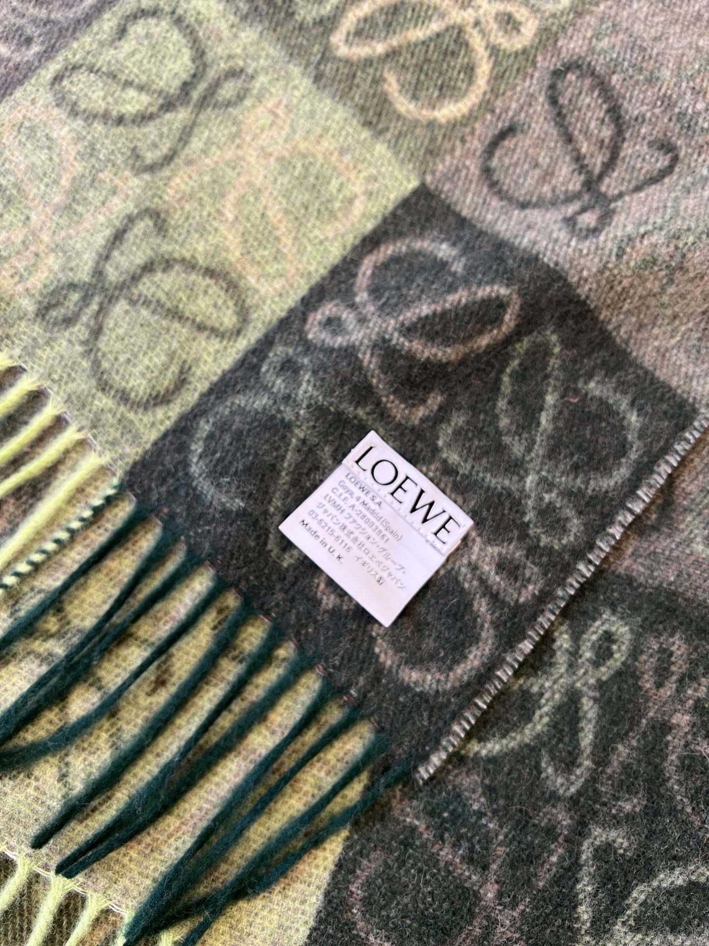 羅L家-青苔綠色 雙面棋格圍巾 180x40cm 90%羊毛10%羊絨