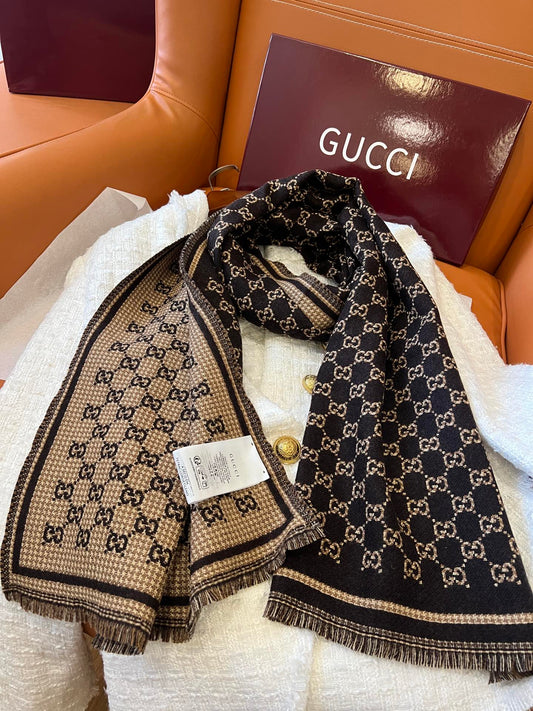 古G家-G小字母提花圍巾 180公分x47公分-咖金色