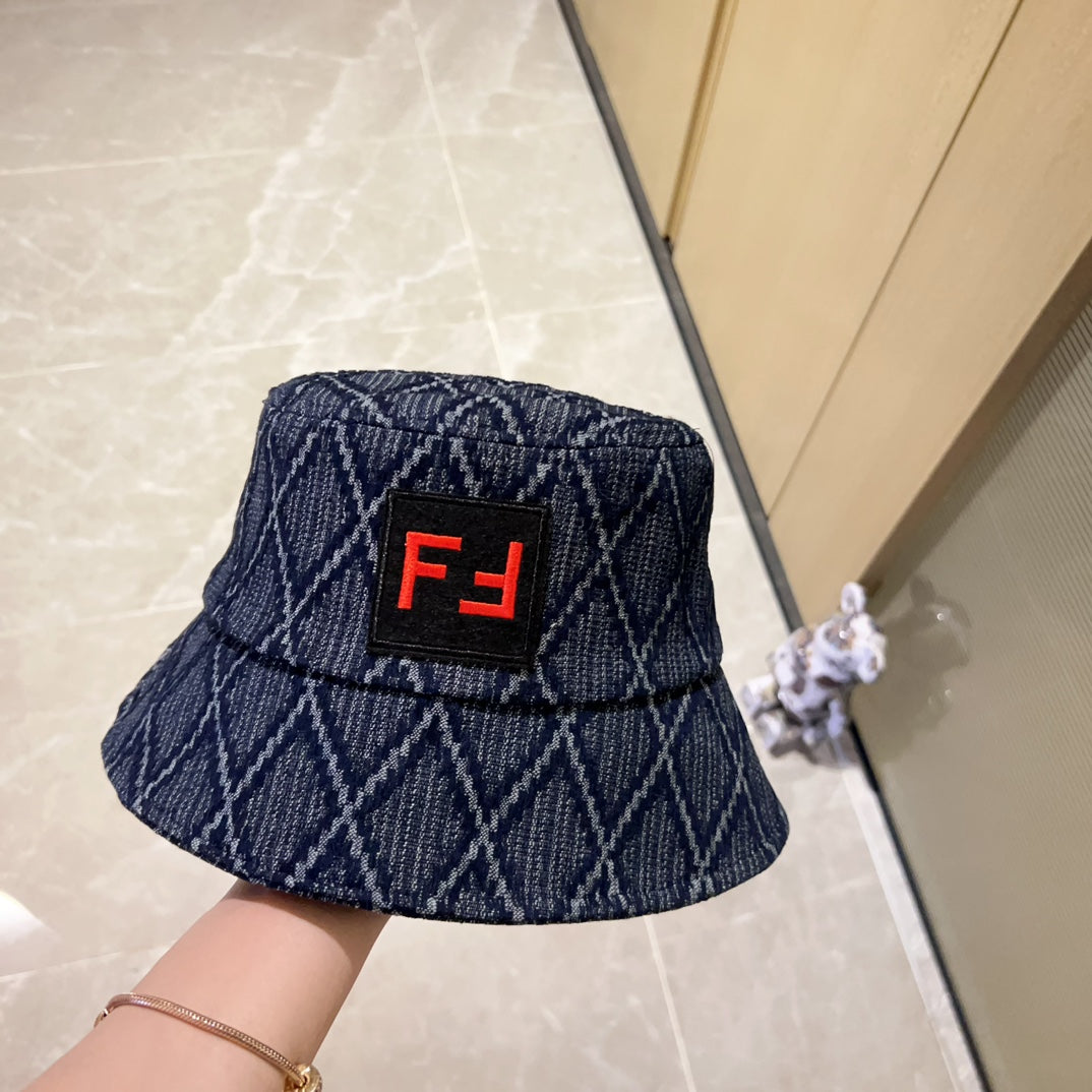 芬F家-2023新款格紋牛仔漁夫帽