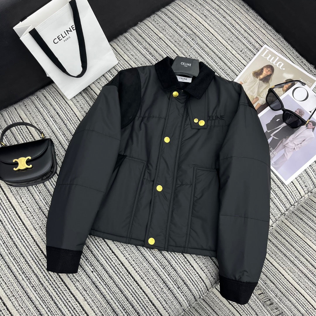 賽C家-2403 拼接黑色燈芯絨棉服外套