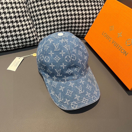 路L家-新款 老花牛仔鴨舌帽 淺藍色