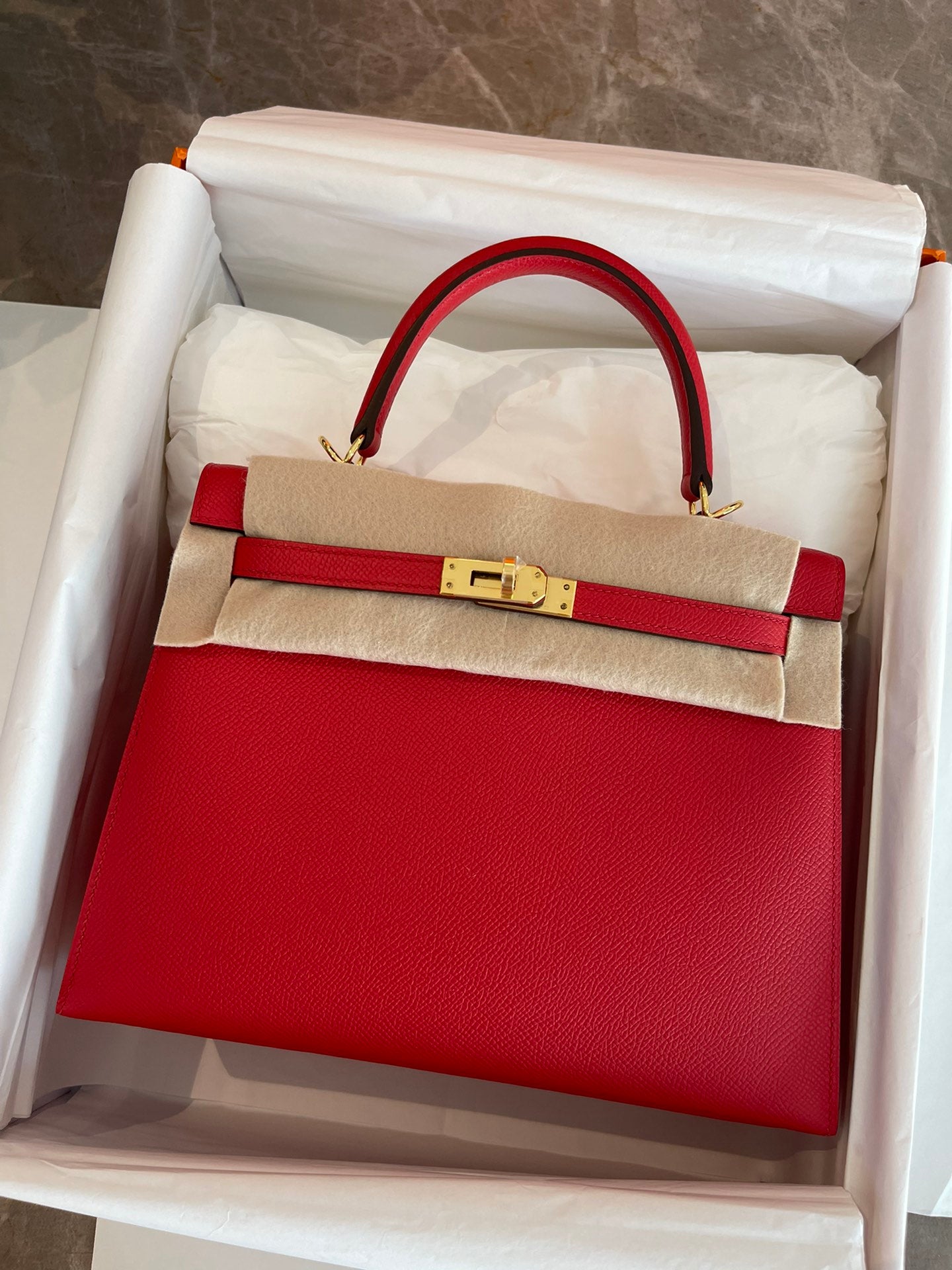 小愛款-Kelly 25 Epsom 國旗紅 金扣
