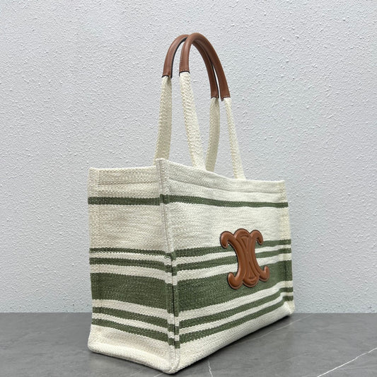 賽c家-新款Cabas Thais 橫條紋牛仔面料 大號