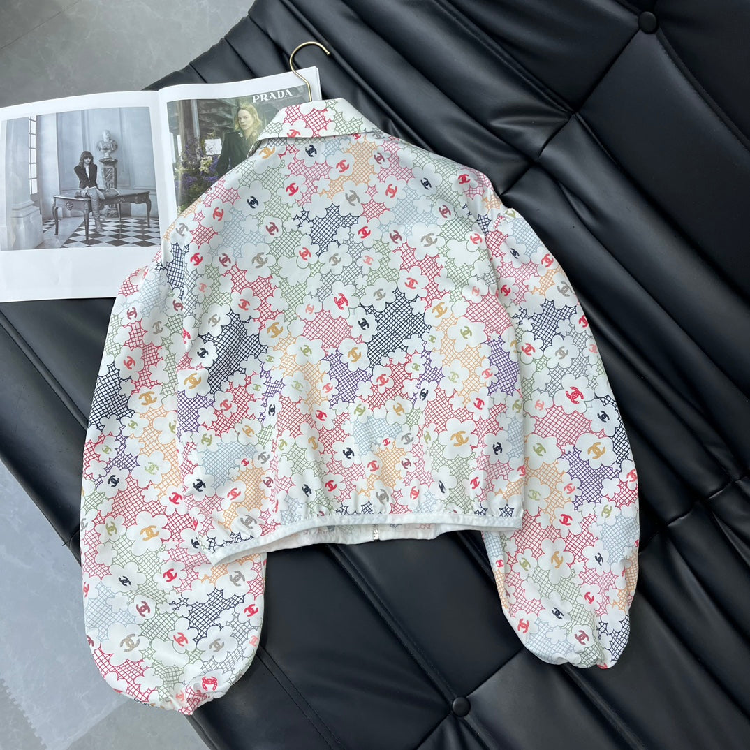 小香家-2403 24新品時髦印花短拉鍊外套
