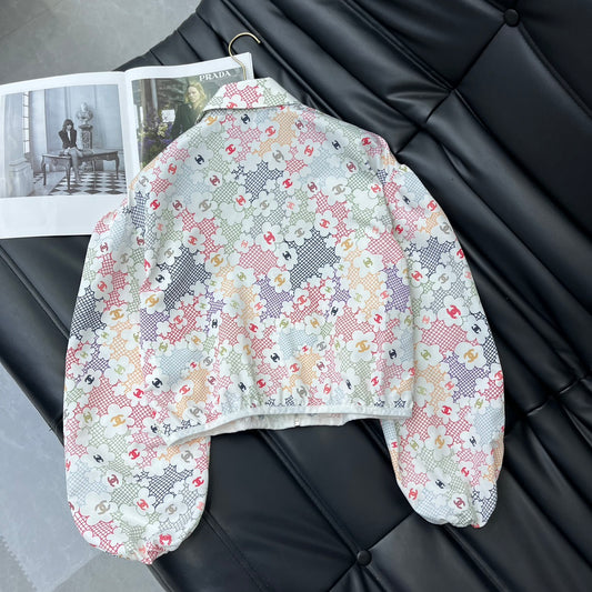 小香家-2403 24新品時髦印花短拉鍊外套