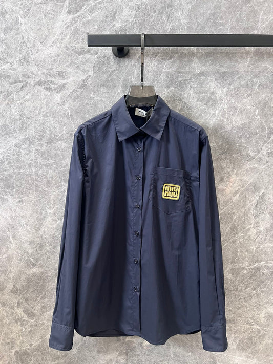 穆M家-2404 字母logo徽章裝飾長袖襯衫