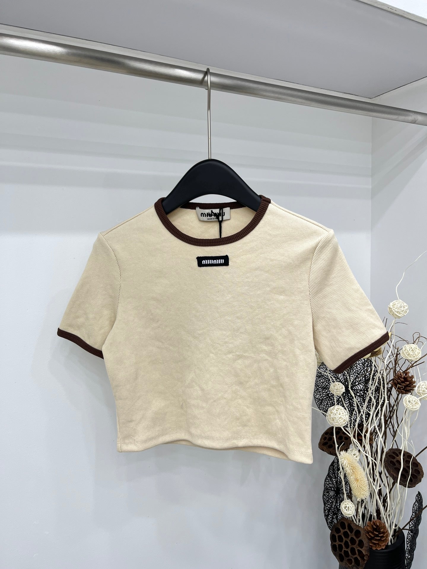 穆Ｍ家-2404 撞色短袖TEE 棕色