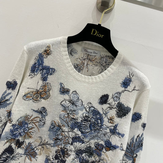 迪D家-2403 新品滿繡蝴蝶花卉羊絨刺繡套頭衫