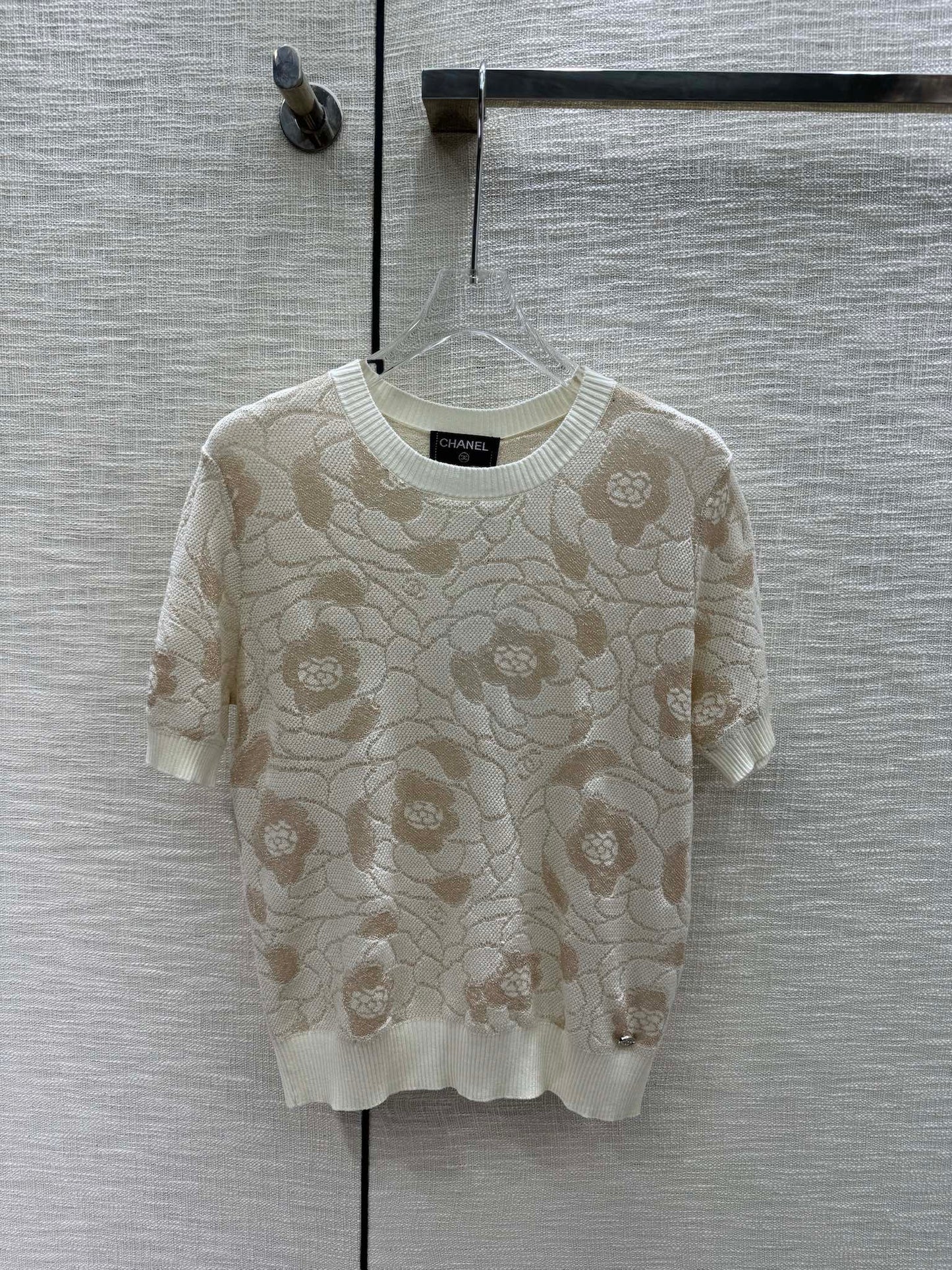 小香家-2403 山茶花針織短袖 白色