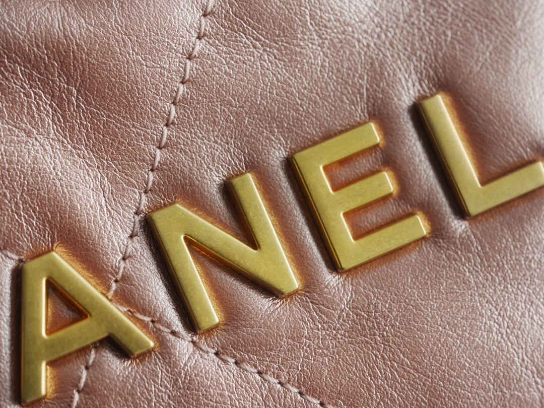 小香家-新款 Chanel 22號手袋 玫瑰金 鑲金背帶 雙鍊條