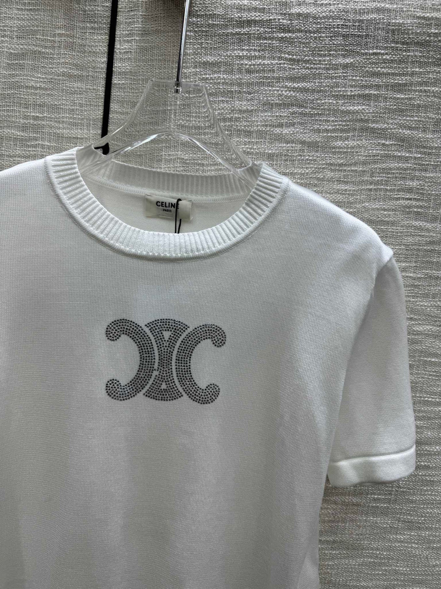 賽C家-2403 24春夏燙鑽logo針織短袖 白色