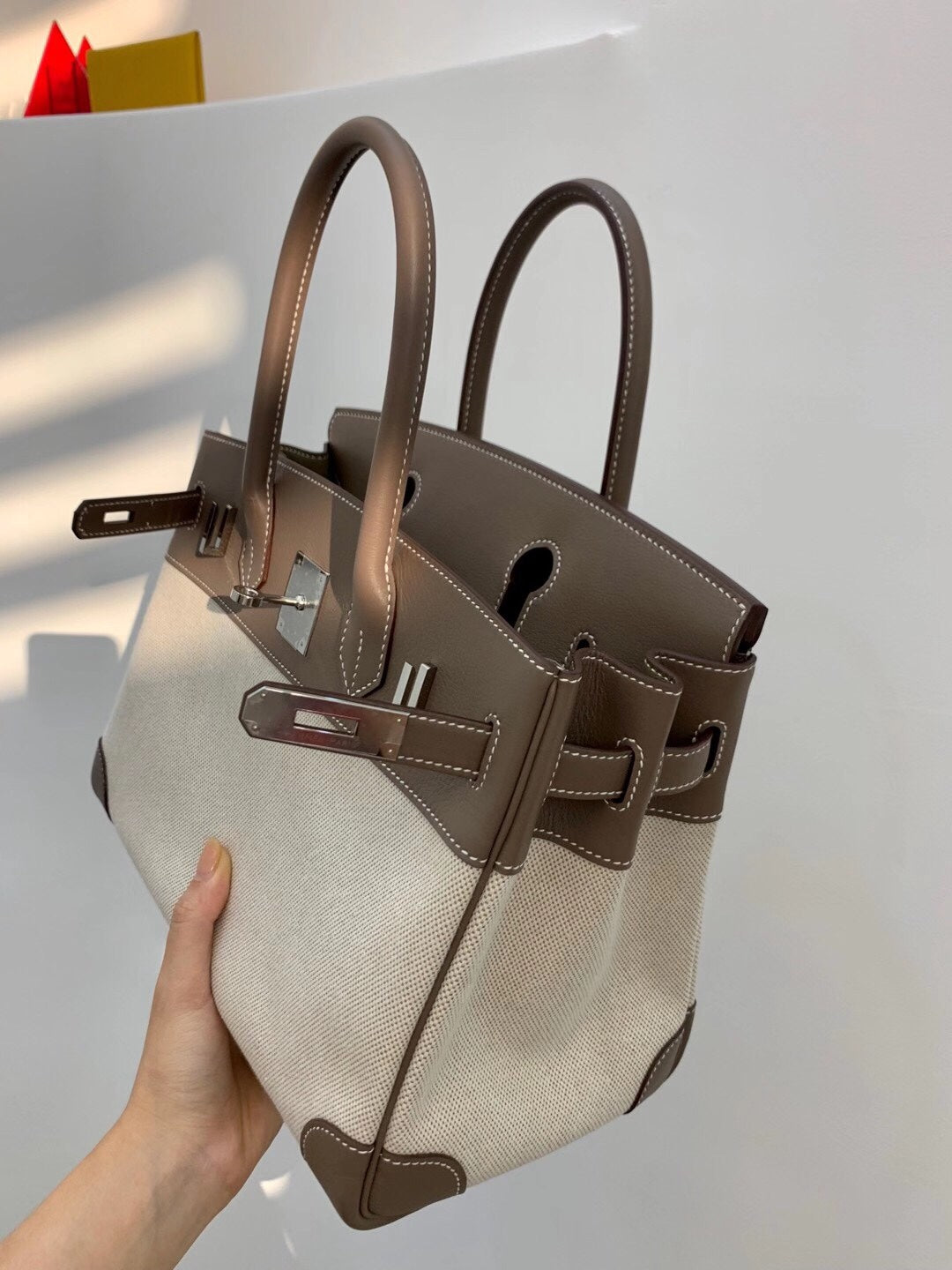 小愛款-Birkin 30 小牛皮拼帆布 大象灰
