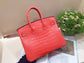 小愛款-Birkin 25 美洲方塊鱷魚 A5 Mat croco handle 杜鵑紅 金扣