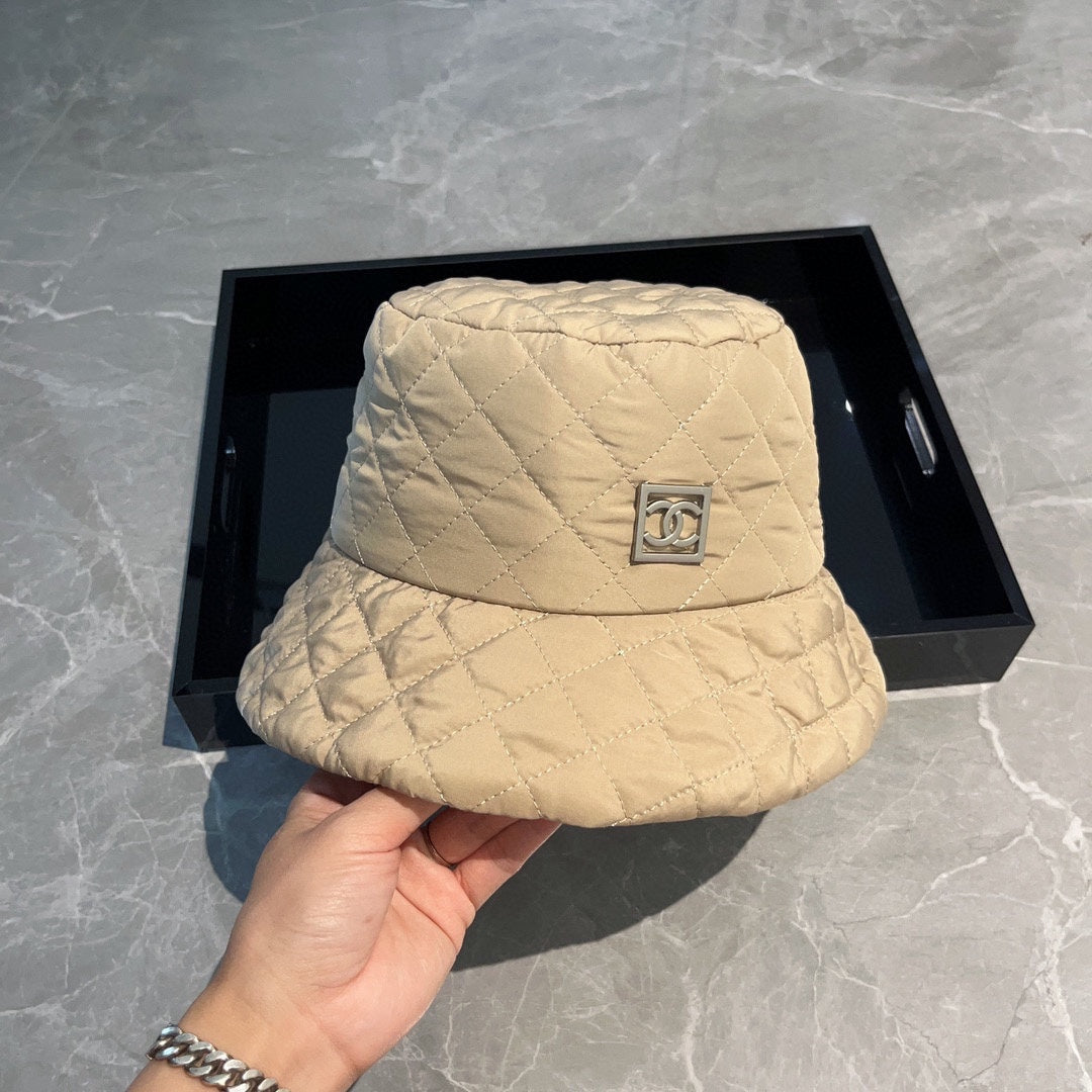 小香家-秋冬新款空氣棉菱格紋漁夫帽 卡其色