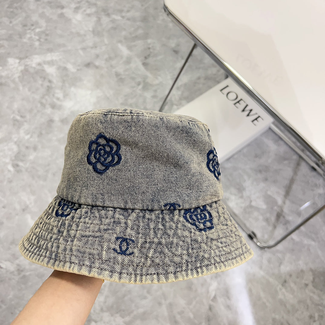 小香家-個性刺繡牛仔漁夫帽 灰色