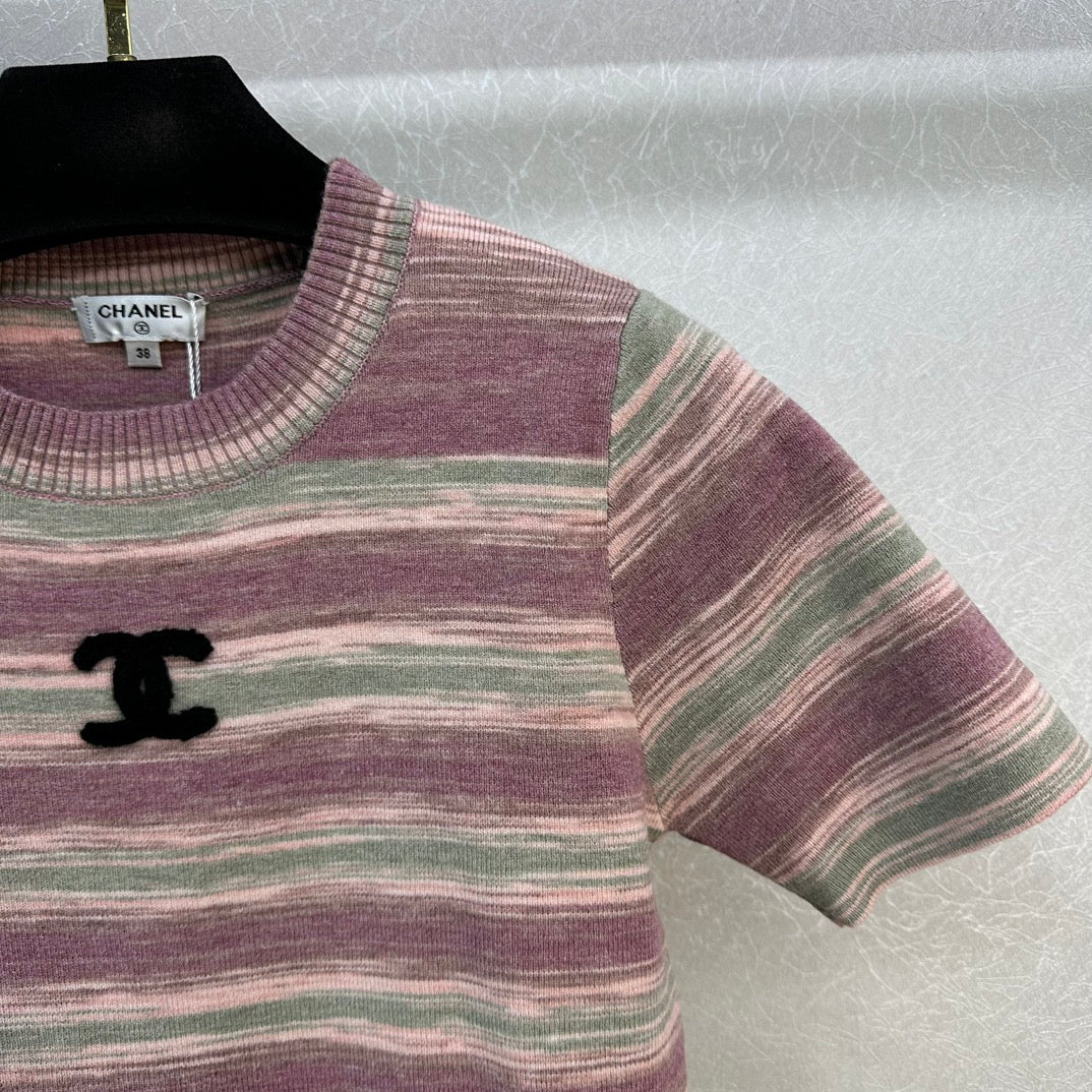 小香家-2403 雙C刺繡拼色針織上衣