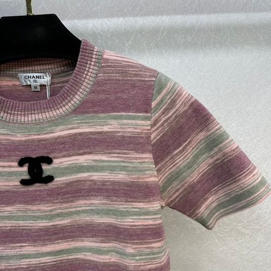 小香家-2403 雙C刺繡拼色針織上衣