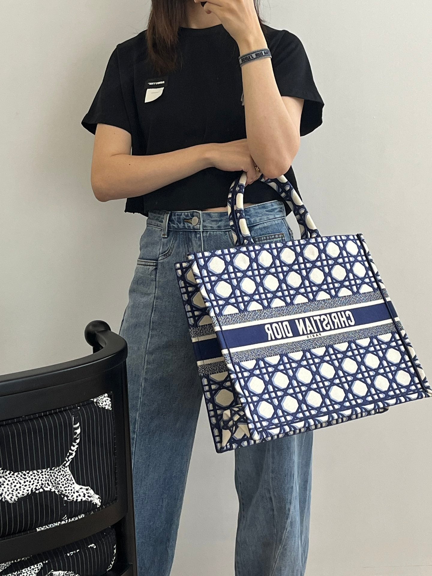 迪D家-2023春夏新款 Tote 藍白拼色 大號