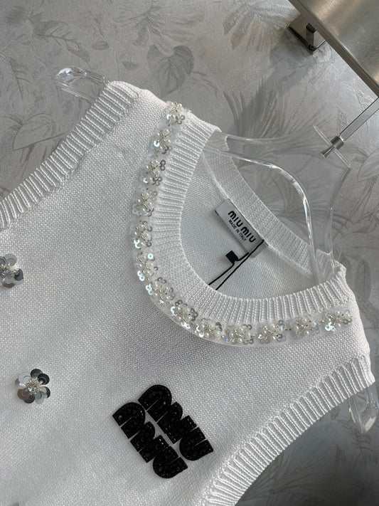 穆M家-2404 24新款重工藝釘珠花朵針織背心