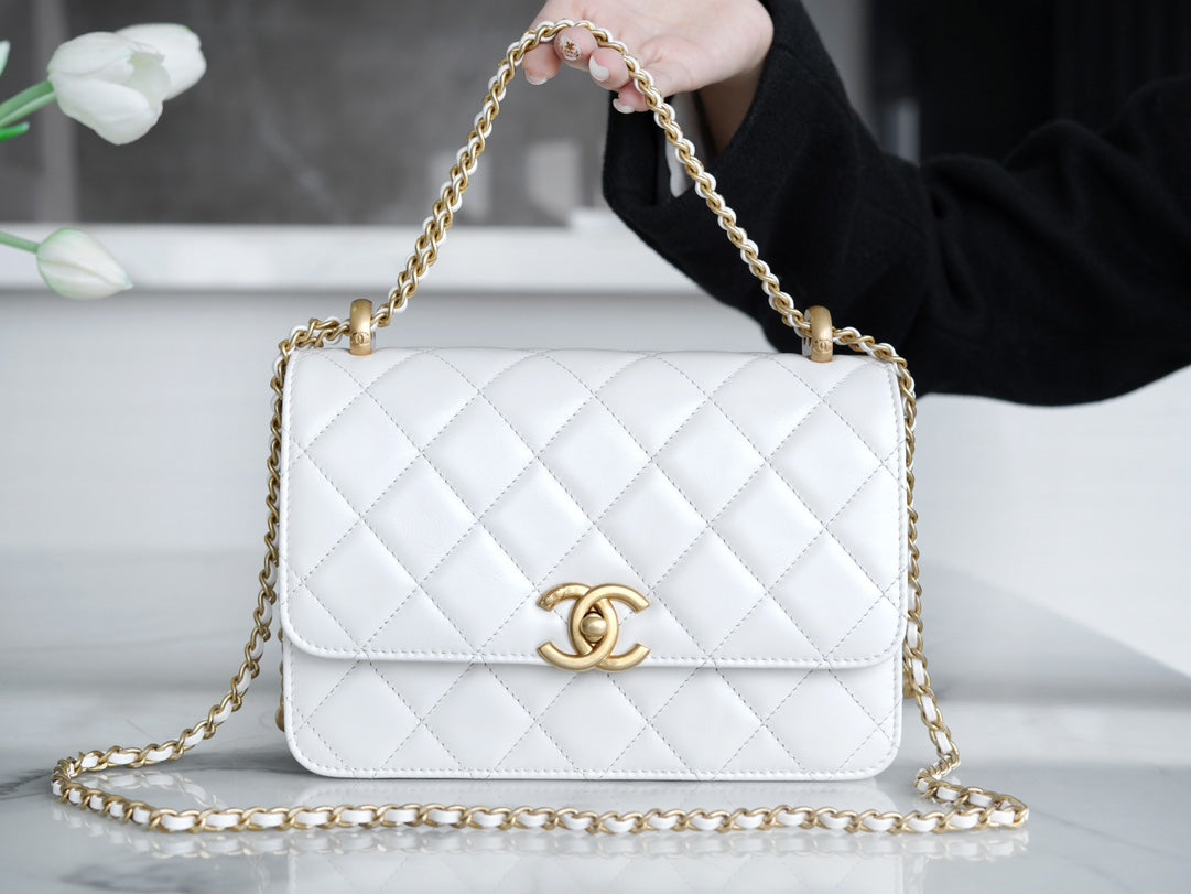 小香家-Chanel 24c雙金球 CF Mini19 白色