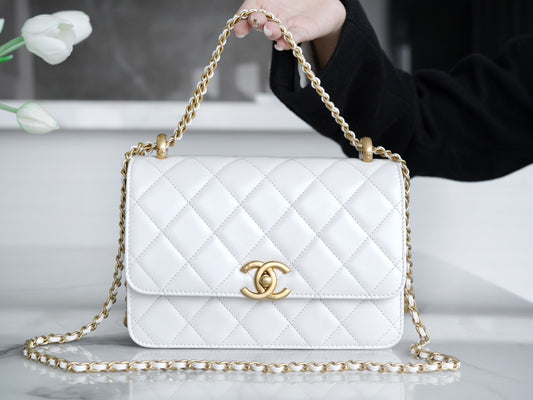 小香家-Chanel 24c雙金球 CF Mini19 白色