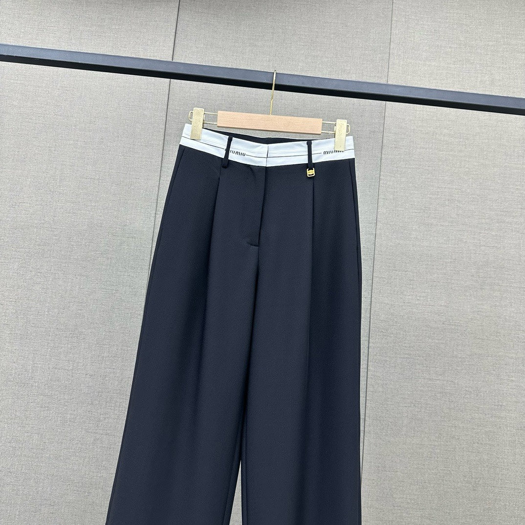 穆Ｍ家-2404 字母提花工藝闊腿褲 黑色