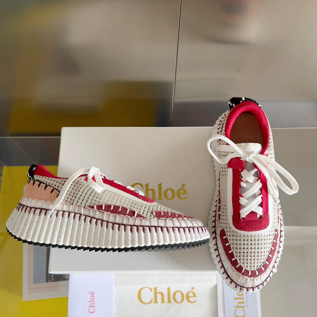克羅C-Nama sneaker彩虹系列 網面拼色休閒運動鞋 白紅色