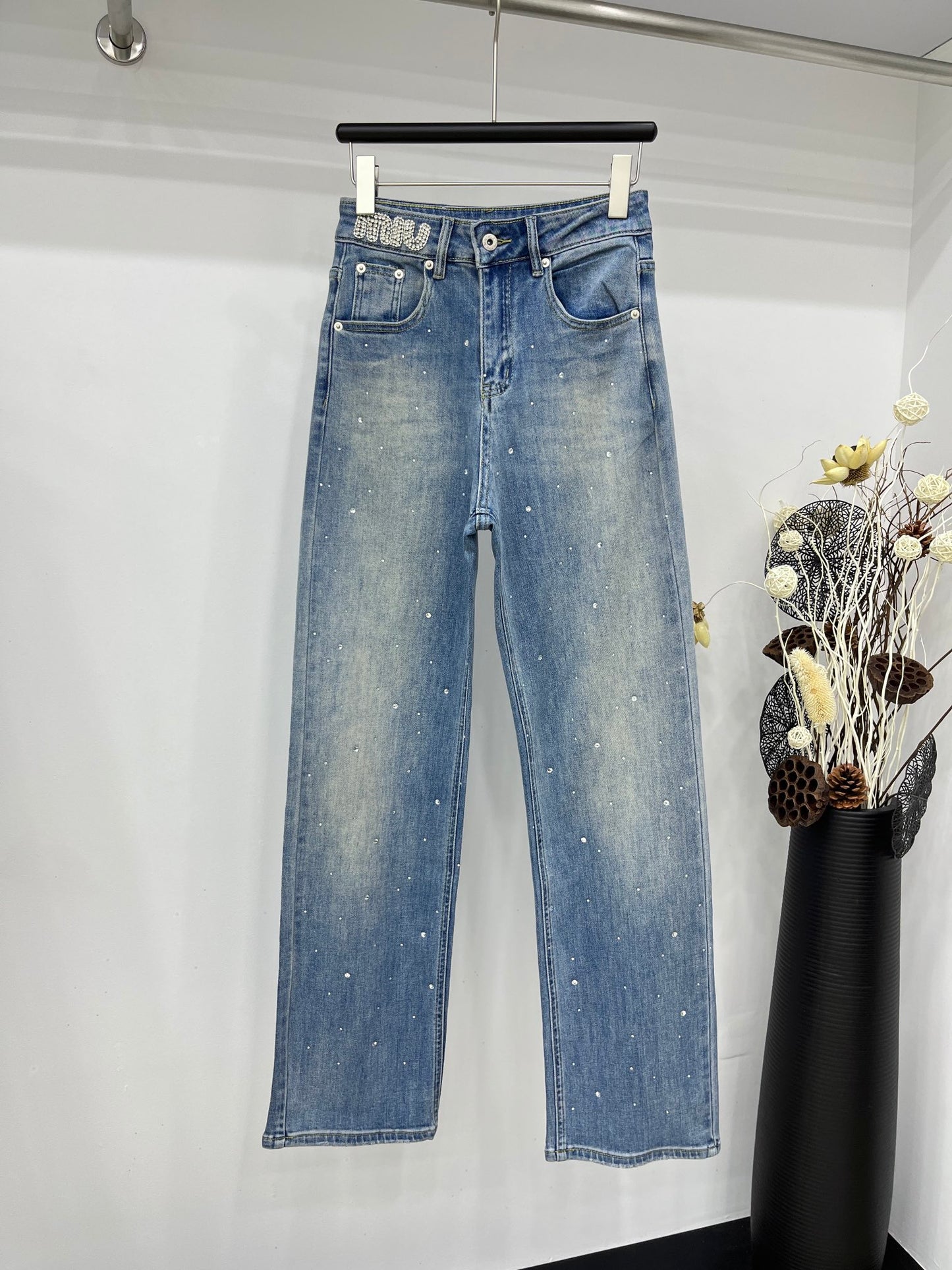 穆M家-2404  重工燙鑽手工牛仔褲