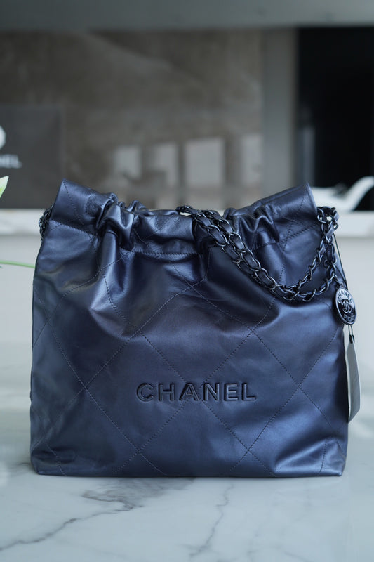 小香家-Chanel 22號手袋 金屬藍小號