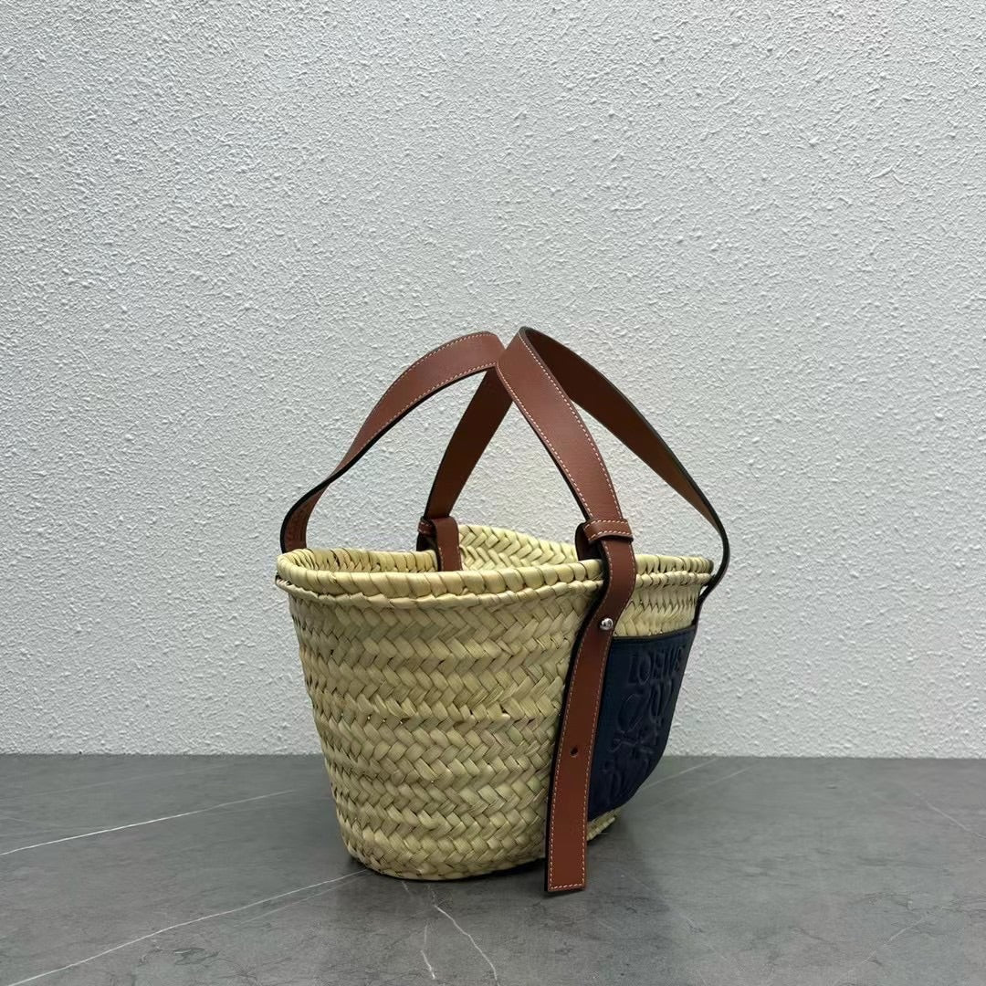 羅L威-草編包 33CM 小號 黑色
