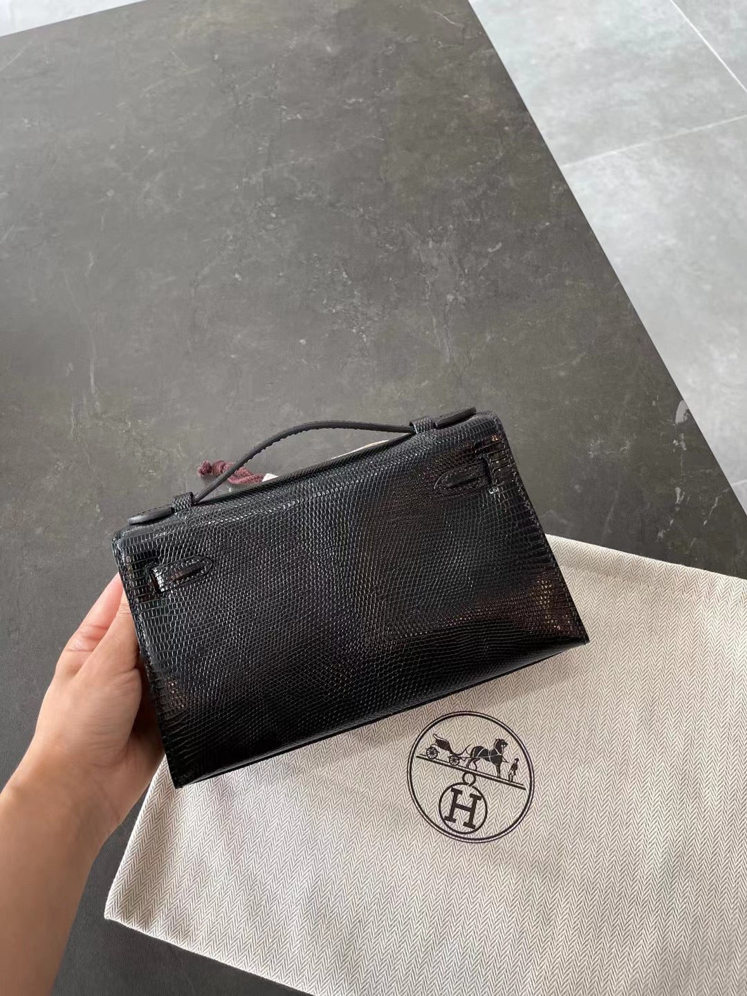 小愛款-Kelly Mini 1代 蜥蜴皮 黑色 金扣