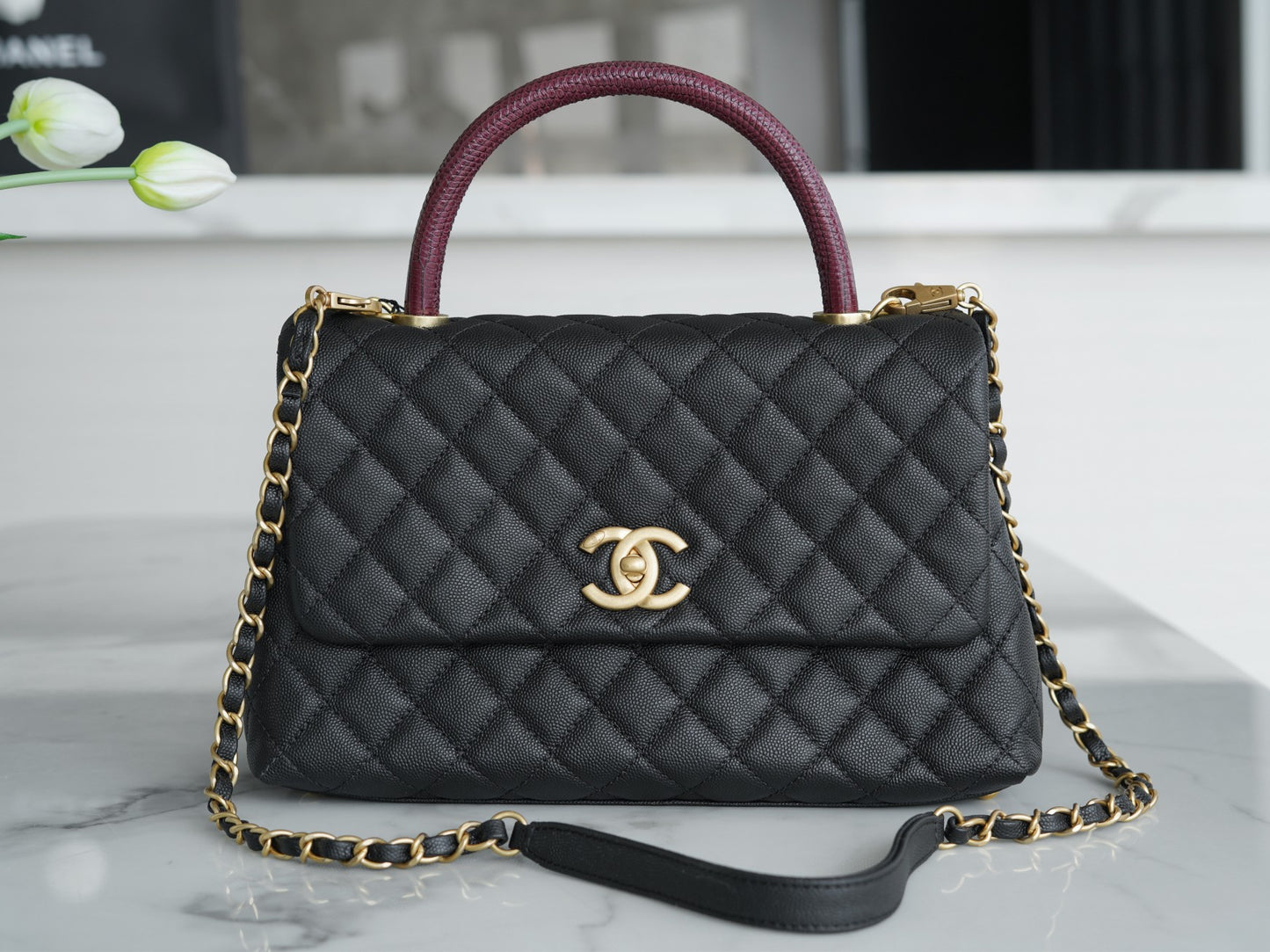 小香家-Chanel Handle28 蜥蜴提把 黑色大號