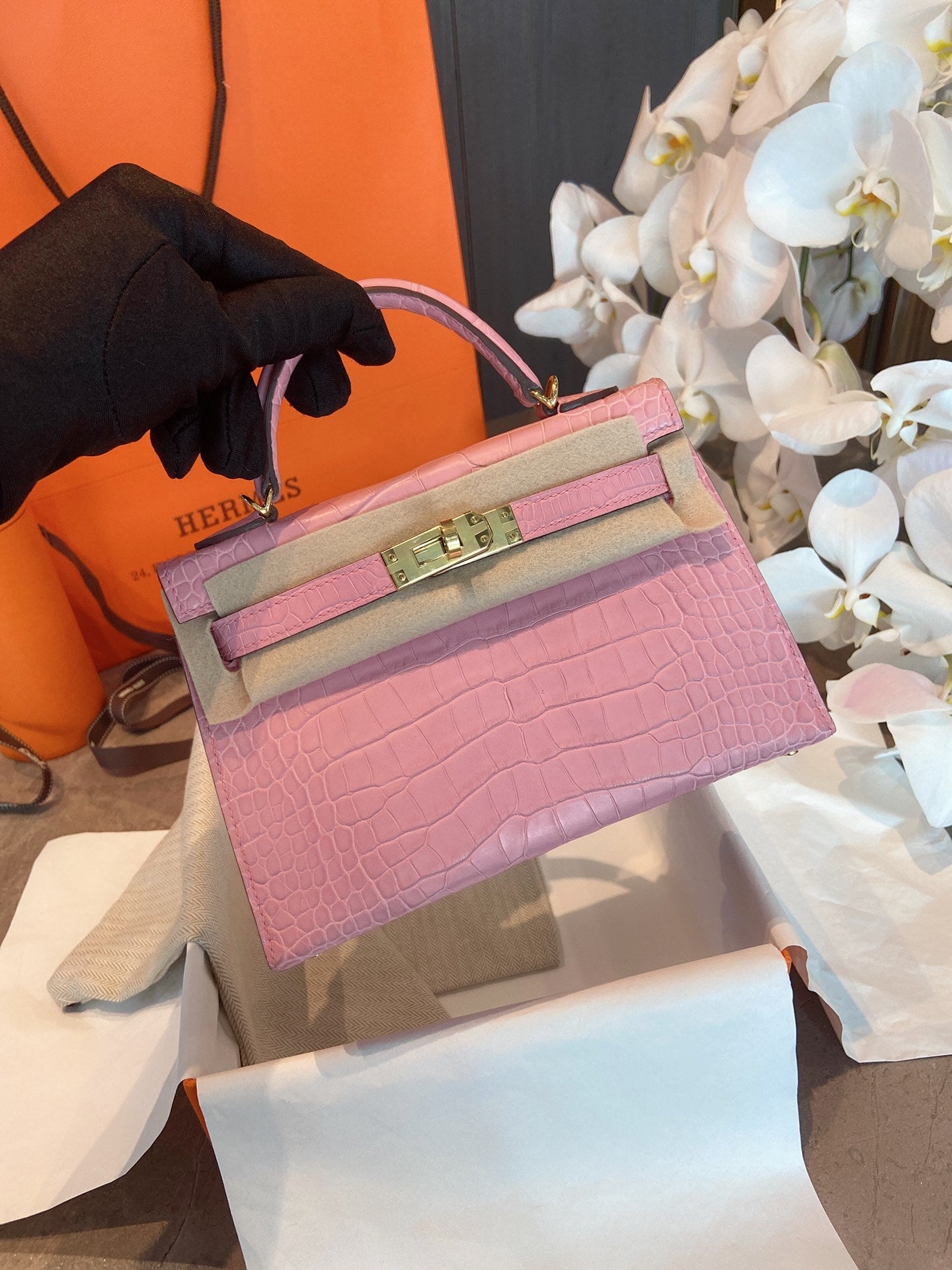 小愛款-Kelly mini 19 美洲鱷 3Q粉 金扣