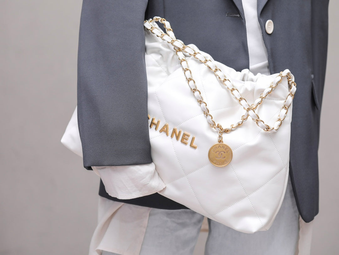小香家-Chanel 22號手袋 橫版 白金色