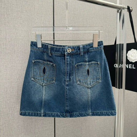 小香家-2403 雙C刺繡口袋牛仔短裙