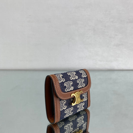 賽C家-TRIOMPHE 翻蓋卡包錢包 牛仔藍