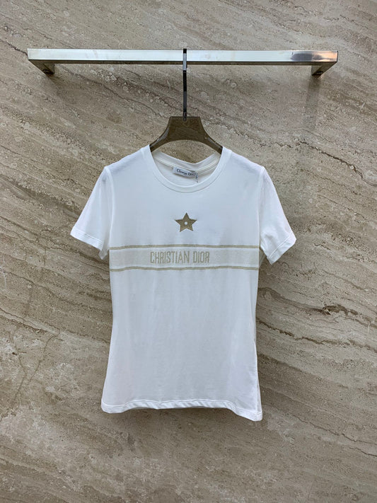 迪D家-2403 金線五角星刺繡短袖TEE