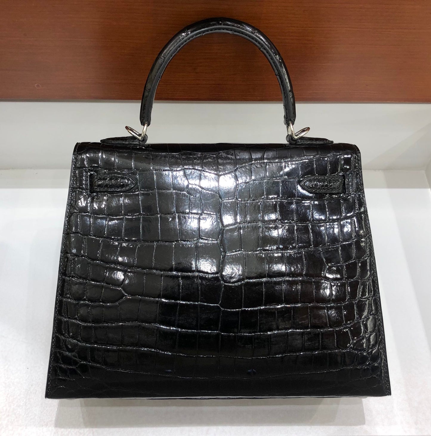 小愛款-Birkin 25 美洲方塊鱷魚 黑色 銀扣